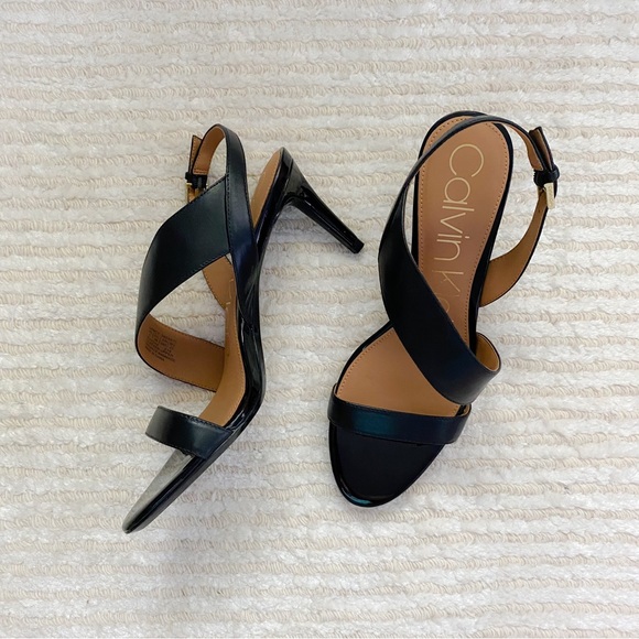 NWT Calvin Klein Lancy Nappa black heeled dress sandals - Picture 2 of 14